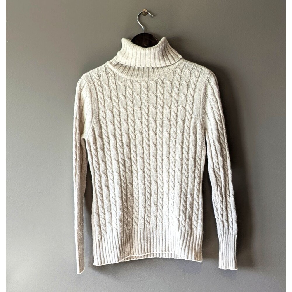 New York & Company Womens Large Cable Knit Turtleneck Sweater Shimmer Cream L